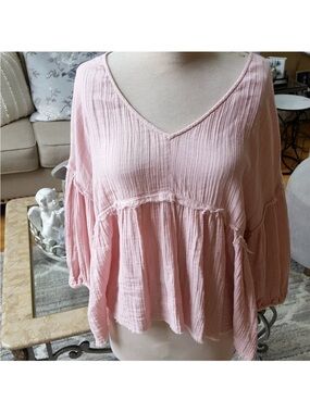 Mud Pie Sydney 100% Cotton Breathable Gauze BOHO Top Size S PINK  Loose Flowy